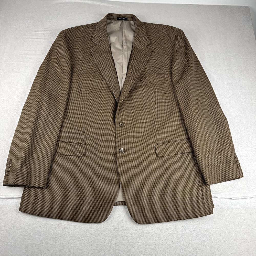 Lauren Ralph Lauren Mens Brown Houndstooth Sport Coat 48R Wool Classic academia